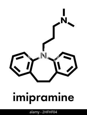 Molécule de drogue d'antidépresseur de l'Imipramine. Formule topologique. Illustration de Vecteur