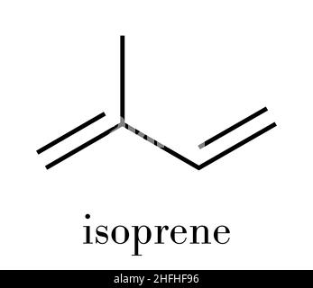 Bloc de construction en isoprène, caoutchouc (polyisoprène) (monomère). Formule du squelette. Illustration de Vecteur