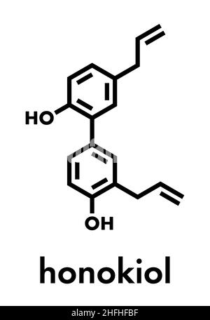 Molécule à base de plantes Honokiol, présente dans le magnolia.Formule squelettique. Illustration de Vecteur