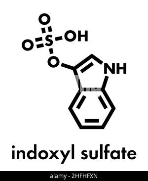 Molécule de sulfate d'indoxyle.Métabolite du tryptophane.Formule squelettique. Illustration de Vecteur