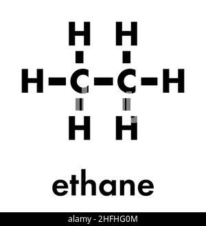 Molécule de composant de gaz naturel éthane. Formule du squelette. Illustration de Vecteur