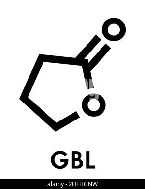 Le gamma-butyrolactone (GBL) molécule de solvant. Utilisé comme forme de prodrogue le GHB (gamma-hydroxy butyrique). Formule topologique. Illustration de Vecteur