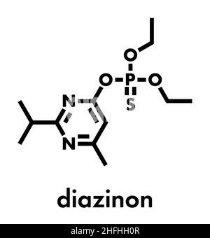 Molécule d'insecticide organophosphoré diazinon (dimpylate). Formule du squelette. Illustration de Vecteur