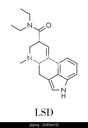 Le LSD (diéthylamide de l'acide lysergique) psychedelic molécule pharmaceutique. Formule topologique. Illustration de Vecteur