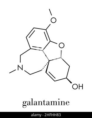 Molécule alcaloïde de galantamine. Trouvés dans Caucasian snowdrop, utilisé dans le traitement de la maladie d'Alzheimer. Formule topologique. Illustration de Vecteur