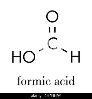 Molécule d'acide formique. Présent dans le venin fourmis et dans l'ortie picole. Formule du squelette. Illustration de Vecteur