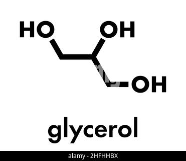 Molécule de glycérol (glycérine). Produit à partir de triglycérides gras et d'huile. Utilisé comme édulcorant, solvant et conservateur dans les aliments et drogues. Formule du squelette Illustration de Vecteur