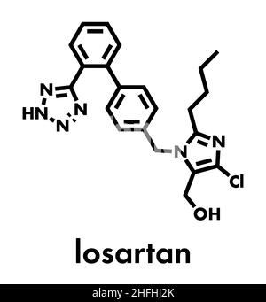 Molécule de médicament d'hypertension losartan.Formule squelettique. Illustration de Vecteur