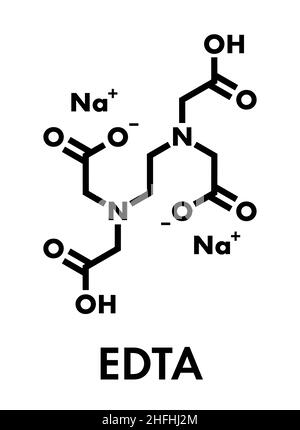 Molécule médicamenteuse d'édétate de sodium (EDTA disodique).Utilisé médicalement dans le traitement par chélation pour traiter l'empoisonnement par les métaux (mercure, plomb).Formule squelettique. Illustration de Vecteur