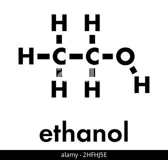 Molécule d'alcool (éthanol, alcool éthylique), structure chimique. Formule du squelette. Illustration de Vecteur