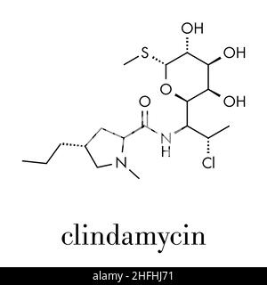 Médicament antibiotique clindamycine (lincosamide class) molécule. Formule topologique. Illustration de Vecteur