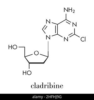 Molécule de médicament contre le cancer de la cladribine.Formule squelettique. Illustration de Vecteur