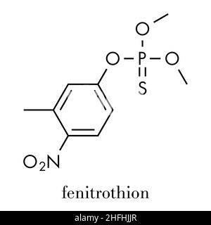 Molécule d'insecticide de phosphorioate de fénitrothion. Formule squelettique. Illustration de Vecteur