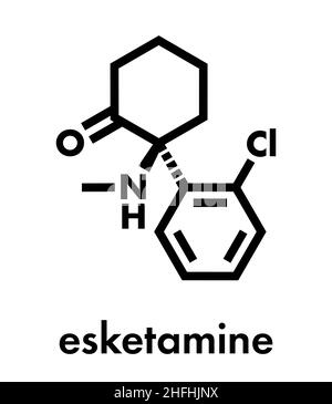 Esketamine antidépresseur et molécule de médicament anesthésique.Formule squelettique. Illustration de Vecteur