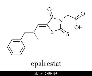 La neuropathie diabétique Epalrestat molécule pharmaceutique (inhibiteur de l'aldose réductase). Formule topologique. Illustration de Vecteur