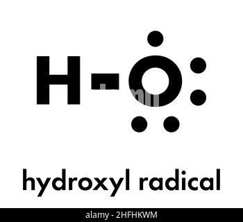 Le radical hydroxyle. Utilisé par les macrophages (cellules immunitaires) pour détruire les agents pathogènes. Formule topologique. Illustration de Vecteur