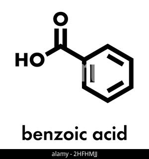 Molécule d'acide benzoïque. Les sels de benzoate sont utilisés comme agents de conservation des aliments. Formule du squelette. Illustration de Vecteur