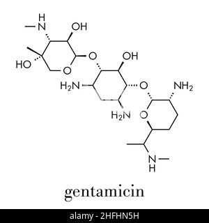 Médicament antibiotique gentamicine (classe des aminoglycosides) molécule. Formule topologique. Illustration de Vecteur