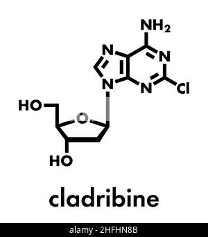 Molécule de médicament contre le cancer de la cladribine.Formule squelettique. Illustration de Vecteur