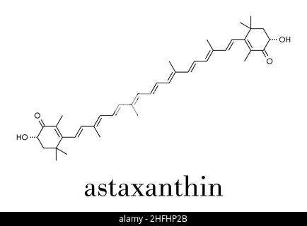 Pigment astaxanthine molécule. Caroténoïde responsable de la couleur rouge-rose de saumon, crevettes et homards. Utilisé comme colorant alimentaire (E161j) et d'antioxydants Illustration de Vecteur