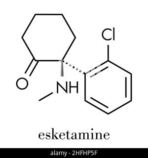 Esketamine antidépresseur et molécule de médicament anesthésique.Formule squelettique. Illustration de Vecteur