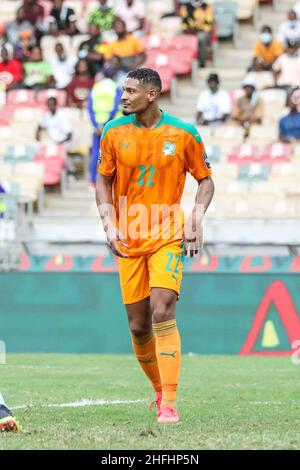 Douala, CAMEROUN - JANVIER 16 : Sébastien Haller de Côte d'Ivoire pendant le match de la coupe d'Afrique des Nations groupe E entre la Côte d'Ivoire et la Sierra Leone au Stade de Japoma le 16 2022 janvier à Douala, Cameroun.(Photo de SF) crédit: Sebo47/Alay Live News Banque D'Images