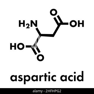 Molécule d'acide aspartique (acide L-aspartique, ASP, D). Formule du squelette. Illustration de Vecteur