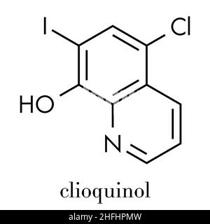 Le Clioquinol (iodochlorhydroxyquin) antiprotozoaire et antifongique molécule pharmaceutique. Formule topologique. Illustration de Vecteur