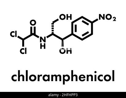 Antibiotique chloramphénicol molécule pharmaceutique. Formule topologique. Illustration de Vecteur