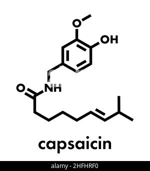 Molécule de piment de la capsaïcine.Utilisé dans les aliments, les médicaments, le poivre en spray, etc. Formule squelette. Illustration de Vecteur