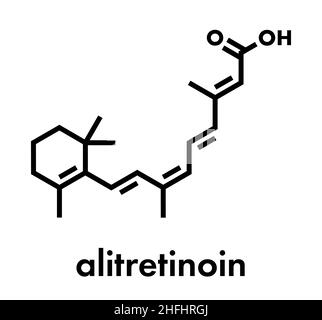 Molécule d'alitertinoïne (acide 9-cis-rétinoïque) pour le cancer et l'eczéma.Analogue de la vitamine A. formule squelettique. Illustration de Vecteur