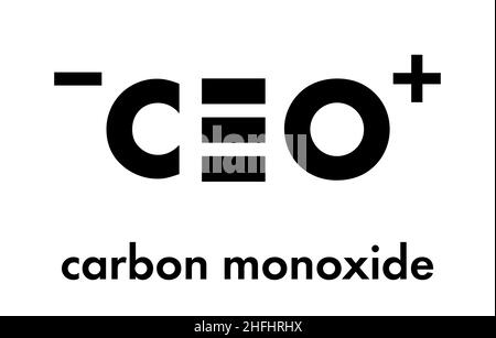 Molécule de gaz toxique de monoxyde de carbone (CO). L'empoisonnement au monoxyde de carbone se produit fréquemment en raison d'un dysfonctionnement des appareils ménagers à combustion de carburant. Forme squelettique Illustration de Vecteur