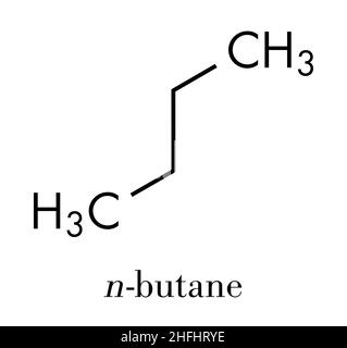 Molécule d'hydrocarbure de butane. Couramment utilisé comme gaz combustible, seul ou combiné au propane (GPL, gaz de pétrole liquéfié). Formule du squelette. Illustration de Vecteur