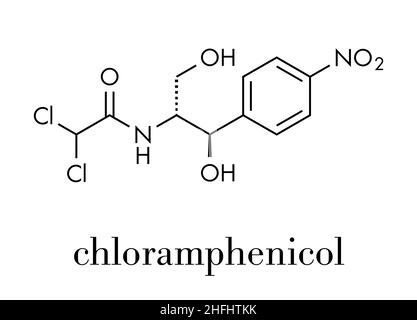 Antibiotique chloramphénicol molécule pharmaceutique. Formule topologique. Illustration de Vecteur