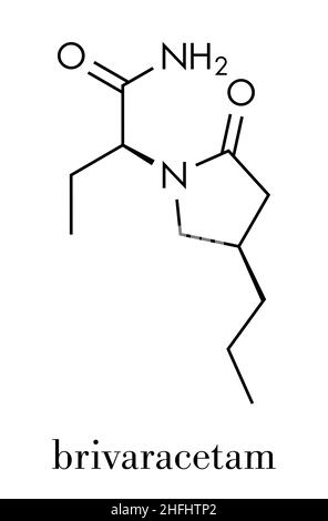 Molécule anticonvulsivant de brivaracetam.Utilisé dans le traitement des crises.Formule squelettique. Illustration de Vecteur