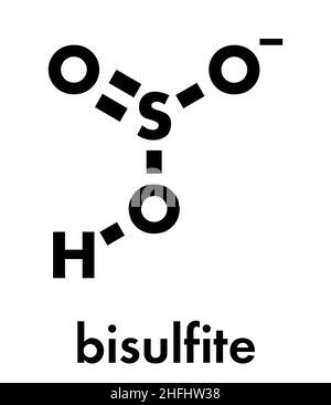 L'anion bisulfite, structure chimique. Sels communs : bisulfite de sodium (E222) et de potassium bisulfite de sodium (E228), utilisés comme agents de conservation. Skeletal Illustration de Vecteur
