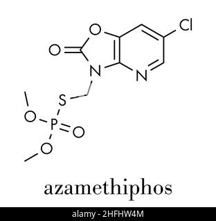 Molécule de pesticide azaméthiphos. Utilisé dans la formule de flypaper, vétérinaire, etc. Squelette. Illustration de Vecteur