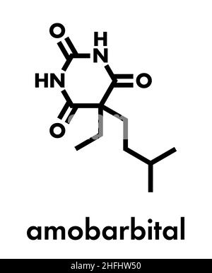 Structure sédative, chimique de l'amobarbital (amylobarbarbone) barbiturique. Formule squelettique. Illustration de Vecteur