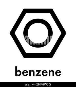 Molécule d'hydrocarbure aromatique de benzène. Important en pétrochimie, composant de l'essence. Formule du squelette. Illustration de Vecteur