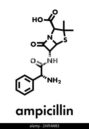 Ampicillin bêta-lactamines molécule pharmaceutique. Formule topologique. Illustration de Vecteur