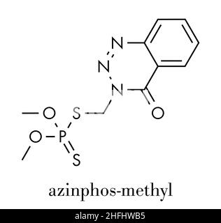 Insecticide organophosphoré azinphos-méthyl. Agit comme neurotoxine par l'inhibition de l'acétylcholinestérase. Formule squelettique. Illustration de Vecteur