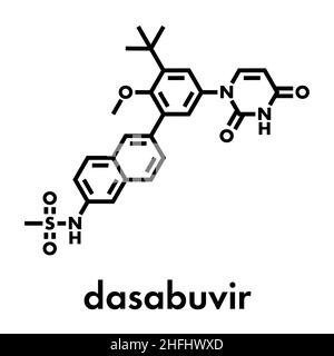 Molécule médicamenteuse du virus de l'hépatite C de Dasabuvir.Formule squelettique. Illustration de Vecteur