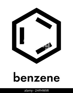 Molécule d'hydrocarbure aromatique de benzène. Important en pétrochimie, composant de l'essence. Formule du squelette. Illustration de Vecteur