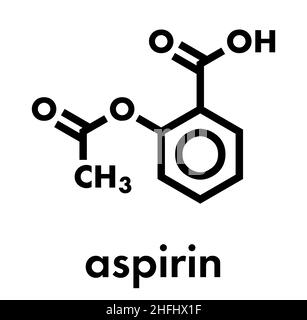 Molécule de médicament d'acide acétylsalicylique (aspirine). Formule du squelette. Illustration de Vecteur