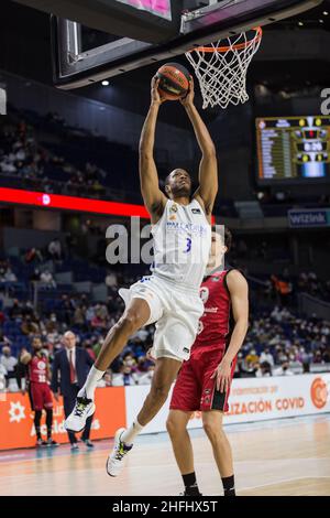 Madrid, Espagne.16th janvier 2022.Anthony Randolph lors de la victoire du Real Madrid sur Casademont Zaragoza 94 - 69 en Liga Endesa saison régulière (jour 18) célébrée à Madrid (Espagne) au Centre Wizink.Janvier 16th 2022.(Photo de Juan Carlos García Mate/Pacific Press/Sipa USA) crédit: SIPA USA/Alay Live News Banque D'Images