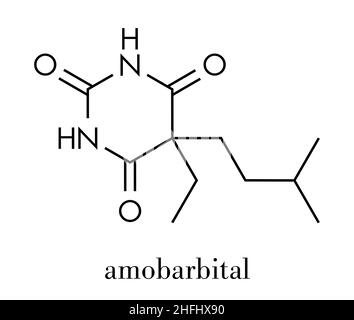 Structure sédative, chimique de l'amobarbital (amylobarbarbone) barbiturique. Formule squelettique. Illustration de Vecteur