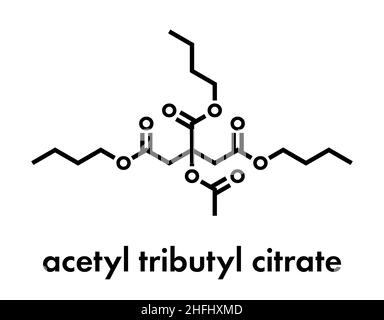 Molécule de plastifiant du citrate tributyle d'acétyl (ATBC).Alternative biodégradable aux plastifiants à base de phtalate.Formule squelettique. Illustration de Vecteur