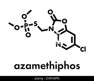 Molécule de pesticide azaméthiphos. Utilisé dans la formule de flypaper, vétérinaire, etc. Squelette. Illustration de Vecteur