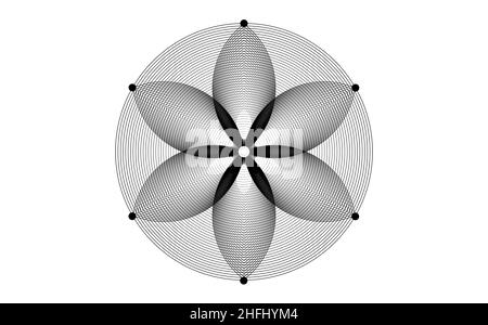 Graine fleur de vie Lotus icône, logo mandala géométrie sacrée, tatouage symbole de l'harmonie et de l'équilibre.Talisman mystique, cercles noirs lignes isolées Illustration de Vecteur