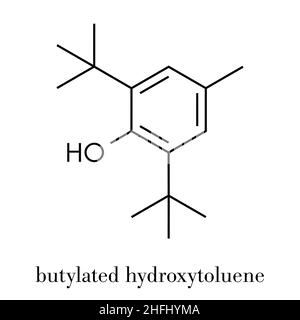 Molécule antioxydante d'hydroxytoluène butylé (BHT). Formule squelettique. Illustration de Vecteur